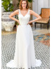 Beaded Ivory Lace Chiffon Flowing Wedding Dress